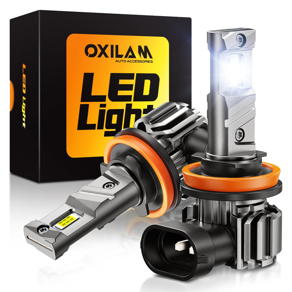 OXILAM front packaging showing H11 H9 LED bulbs and pack benefits