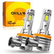 OXILAM front packaging showing H11 LED bulbs and quick benefits
