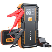 OXILAM front view showing compact jump starter and benefits of portability