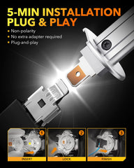 OXILAM H1 next to halogen bulb showing 1:1 size and easy direct-replacement advantage