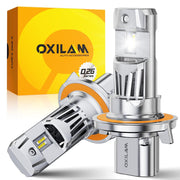 OXILAM front view of H13 bulbs showing compact plug-and-play design and quick install benefit