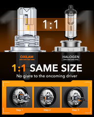 OXILAM bulb installed on motorcycle headlight demonstrating plug-and-play fit