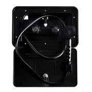 OYMOV exterior shower box front view showing secure lock and sleek finish for protection