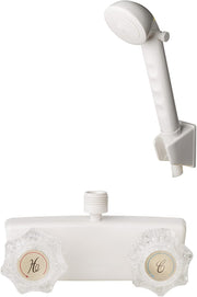 OYMOV front view faucet assembly showing neat white finish and easy control