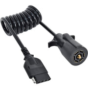 Oyviny front view of 7-to-5 coiled adapter showing connectors and compact coil, reliable towing