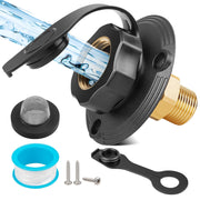 Oyviny front view of inlet showing flange and cap for easy hose hookup
