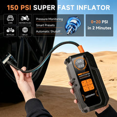 Ozovphy air compressor hose and gauge showing fast accurate inflation benefit
