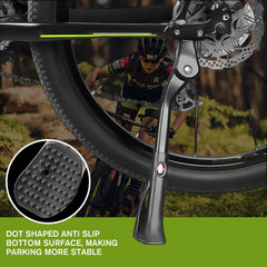 Pacify kickstand installed on a mountain bike demonstrating secure rear-mount fit and balance