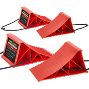 PAHTTO front view of four red wheel chocks showing shape and visibility benefit