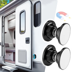 PAMASE front packaging showing two magnetic RV door holders and contents for quick install