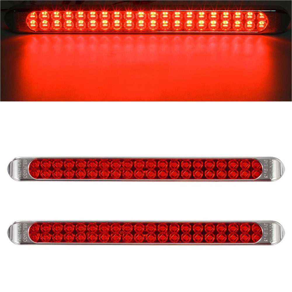 Partsam front view 17 inch light bar showing bright red lens and chrome bezel for improved visibility