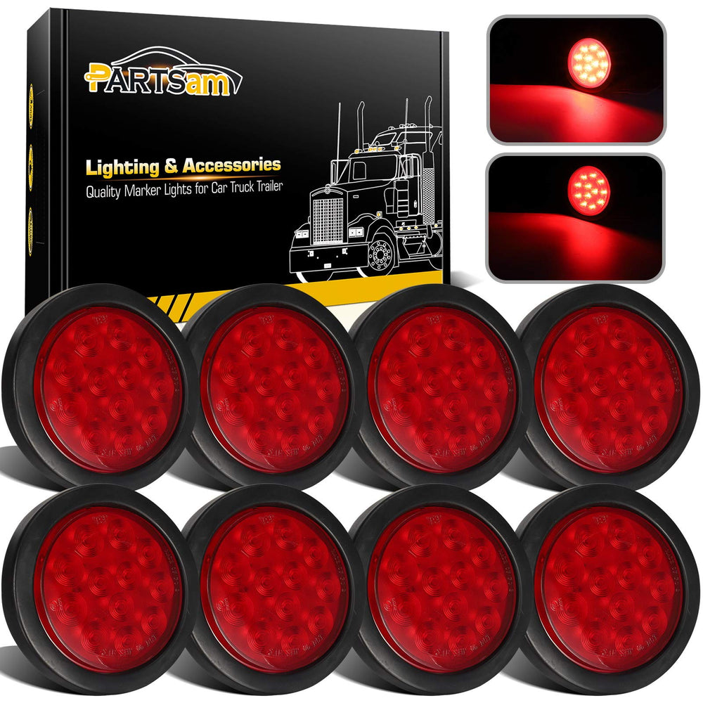 Partsam front-facing 4-inch LED light showing bright red lens for improved visibility