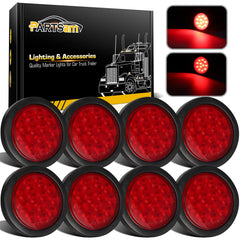 Partsam front-facing 4-inch LED light showing bright red lens for improved visibility