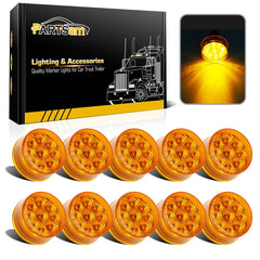 Partsam front view of 2 inch amber marker light showing bright lens and reflector for improved visibility