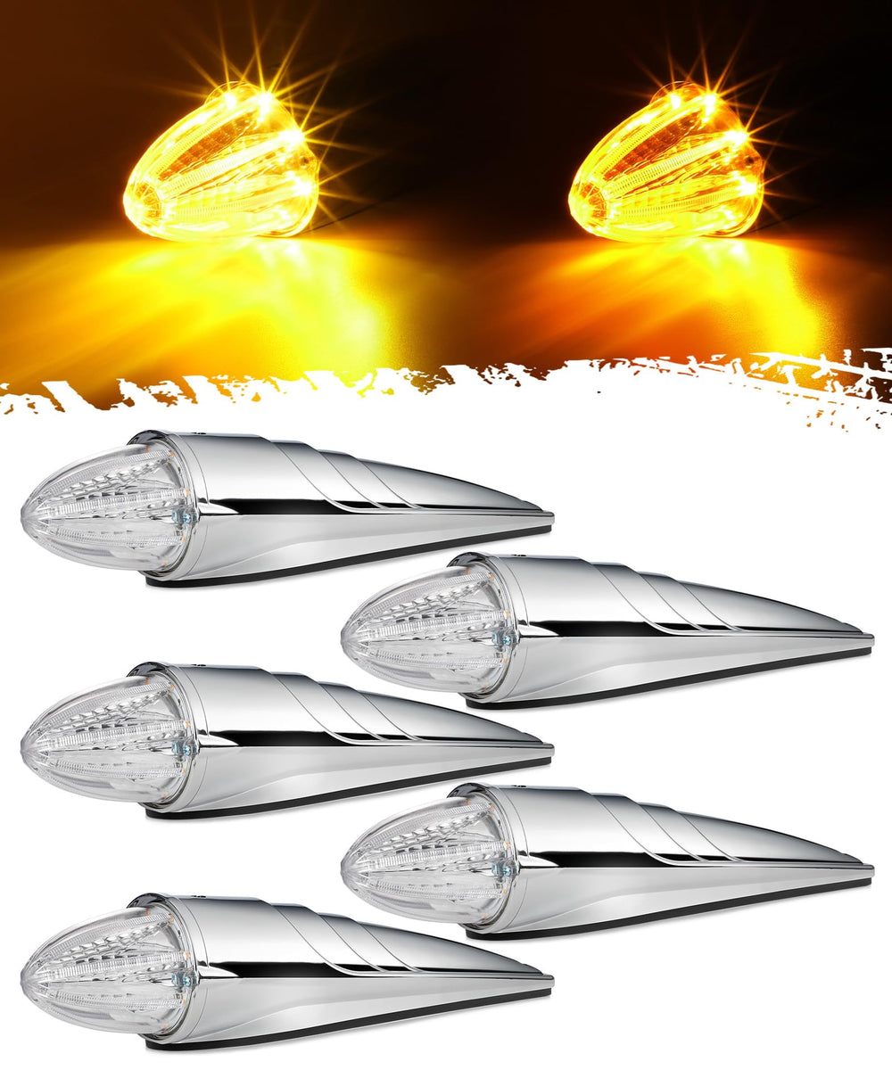 Partsam front view chrome amber torpedo light showing polished finish and bright visibility