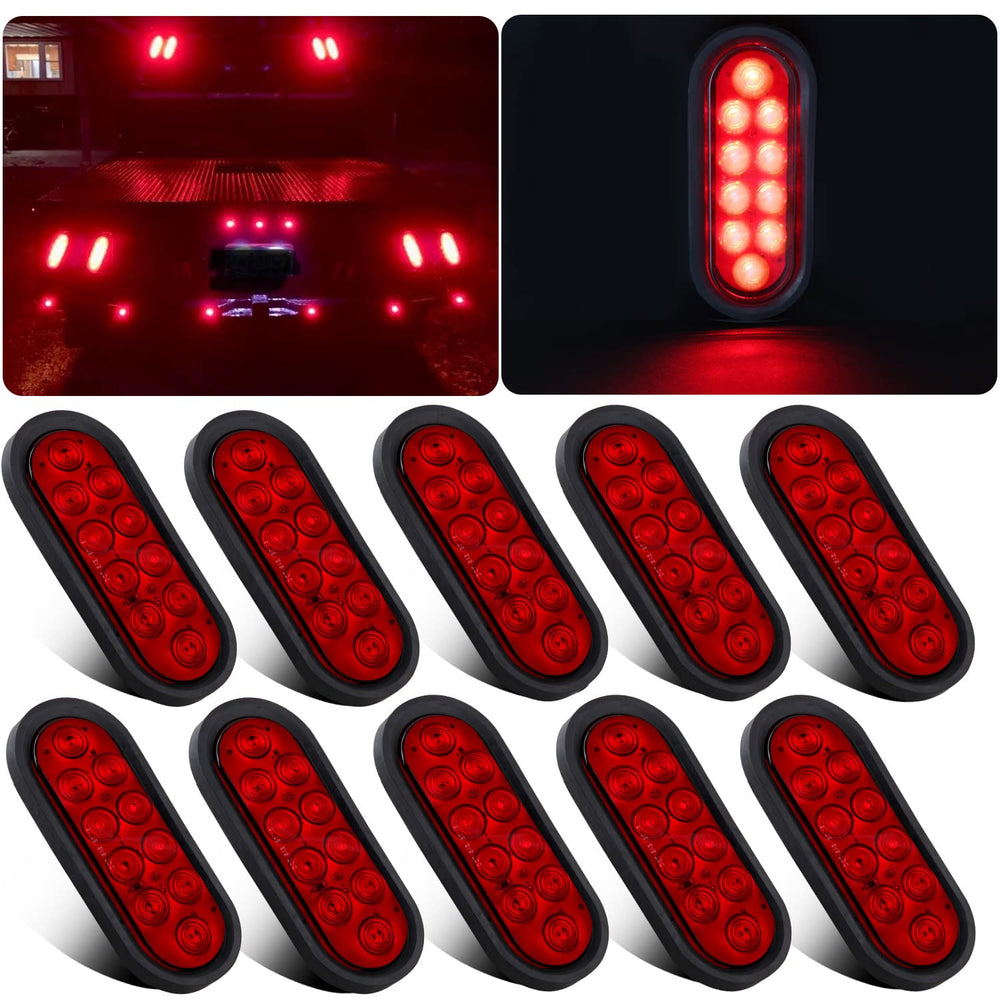 Partswcgg front view of 6-inch oval LED tail light showing bright red lens and improved visibility