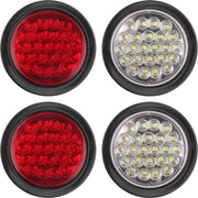 Partswcgg front view of red and white 4-inch lights showing clear lenses and bright output