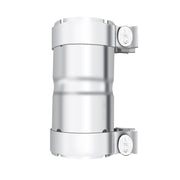 peastorm front view of stainless steel 3 inch exhaust adapter showing clamps and body, durable connection benefit