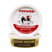 PECARD tin front view showing label and size, durable leather care