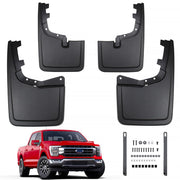 PELEUS front mud flap on F150 showing exact fit and factory-hole alignment for protection
