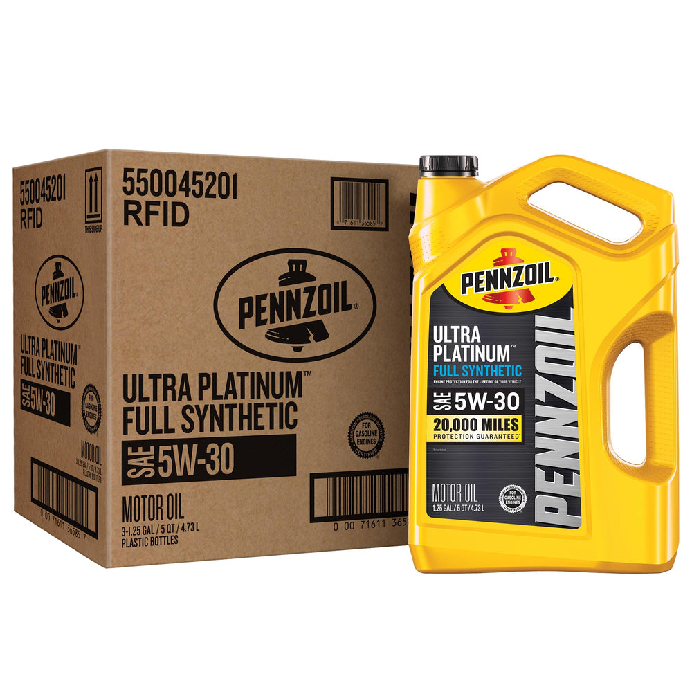 Pennzoil Ultra Platinum front packaging showing product and volume benefit