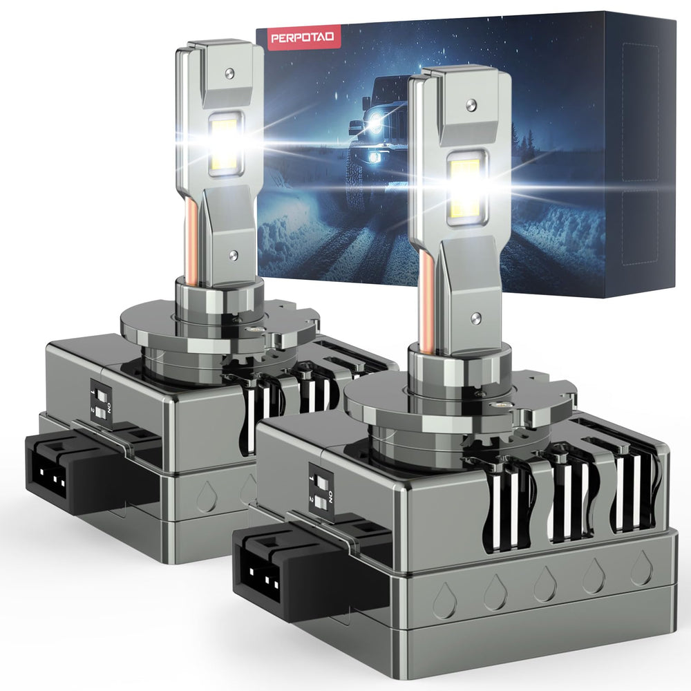 PERPOTAO front view of D1S pack of 2 bulbs showing compact factory-fit design and easy installation