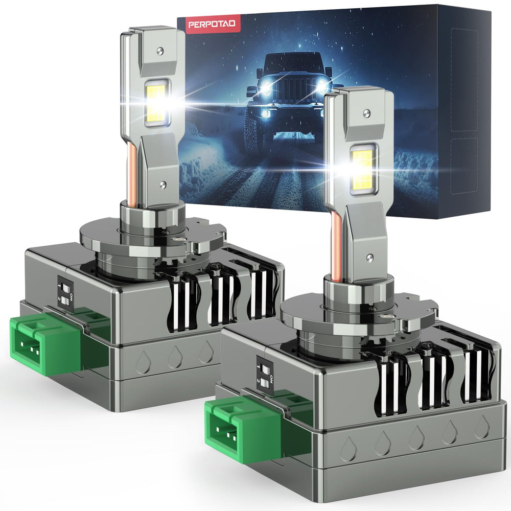 PERPOTAO front packaging showing 2-pack D3S bulbs and fast-plug benefit