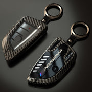 Phmnkl front view of key case showing sleek carbon fiber look and improved durability