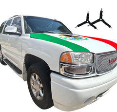 PHYZNIX front view of 4x5ft hood flag shows bold Mexican colors and visibility