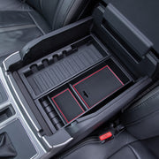 PIMCAR front view of center console tray showing clean fit and red trim