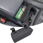 PIMCAR front view of center console hanging box showing neat fit and quick access