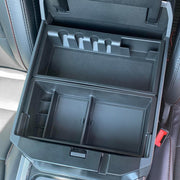 PIMCAR front view of center console tray showing tidy layout and quick access