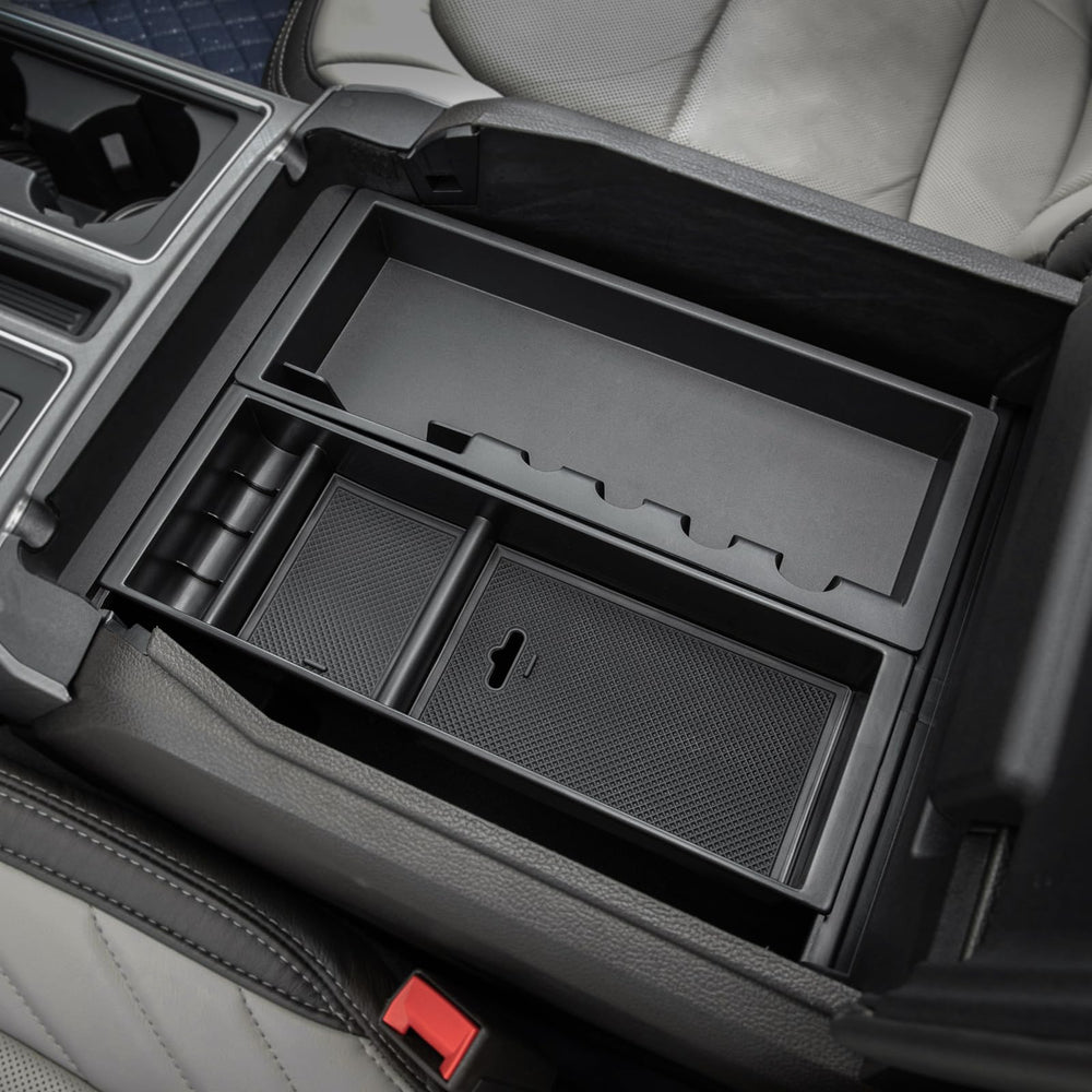 PIMCAR front view of tray showing neat console organization and quick access