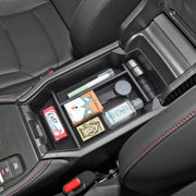 PIMCAR front view installed in console showing tidy storage benefit