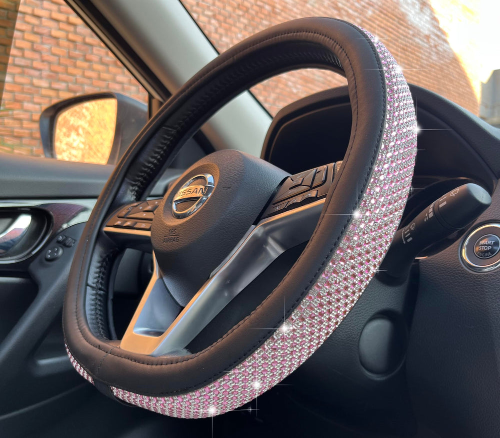 PINCTROT front view of pink steering wheel cover showing full design and shine benefit