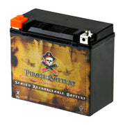 Pirate Battery front view showing compact sealed AGM design and quick installation benefit