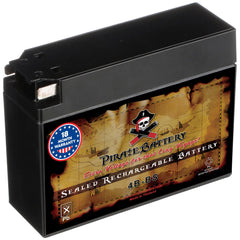 Pirate Battery front view showing compact 12V 2Ah form factor and easy fit