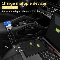 PiSFAU closeup of dual USB and AC socket, provides fast simultaneous charging