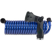 Plastair SpringHose front packaging showing coiled blue tubing and nozzle benefit quick storage
