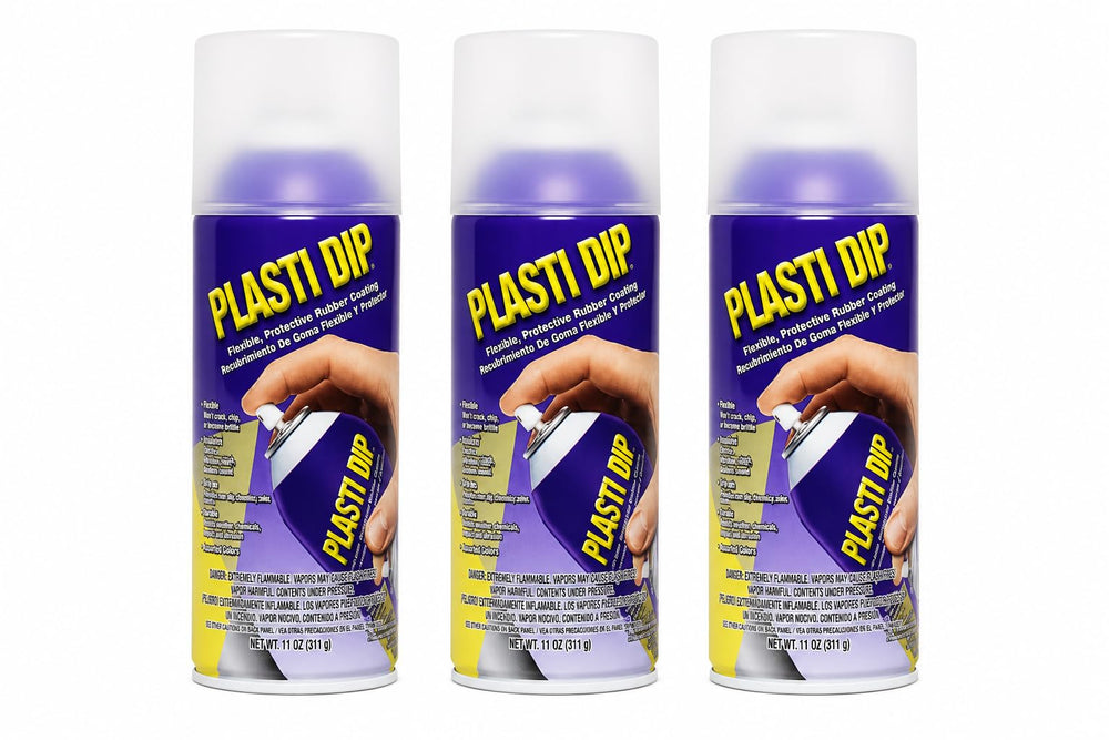 Plasti Dip clear 3-pack front cans showing labels and size for easy selection and storage