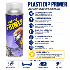 Plasti Dip brand primer being sprayed onto metal edge improving adhesion and finish