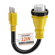 PlugSaf front view of 50A to 15A adapter showing compact design and safety