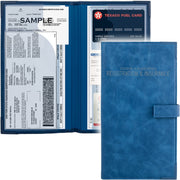PlusXpres front view of blue document holder showing compact profile and secure closure benefit