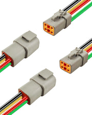 PLUXPAER front view of 4-pin DTP connector showing sealed housing and secure latch benefit