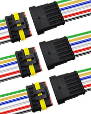 PLUXPAER front packaging showing 3-pack waterproof 6-pin connectors and benefit of ready pigtails
