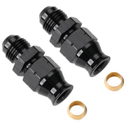 Podavelle adapter front view showing black anodized finish and male AN threads for durable connection