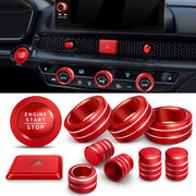 Polodunn front view of red knob cover kit showing complete set and benefit: instant interior upgrade