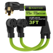 Portvoi front view of Y splitter adapter showing two receptacles for easy dual charging