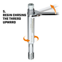 Powerbuilt tool inserted in spark plug hole, prevents debris falling into cylinder