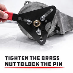 Powerbuilt tool in use on an engine compressor enabling in-vehicle clutch service safely